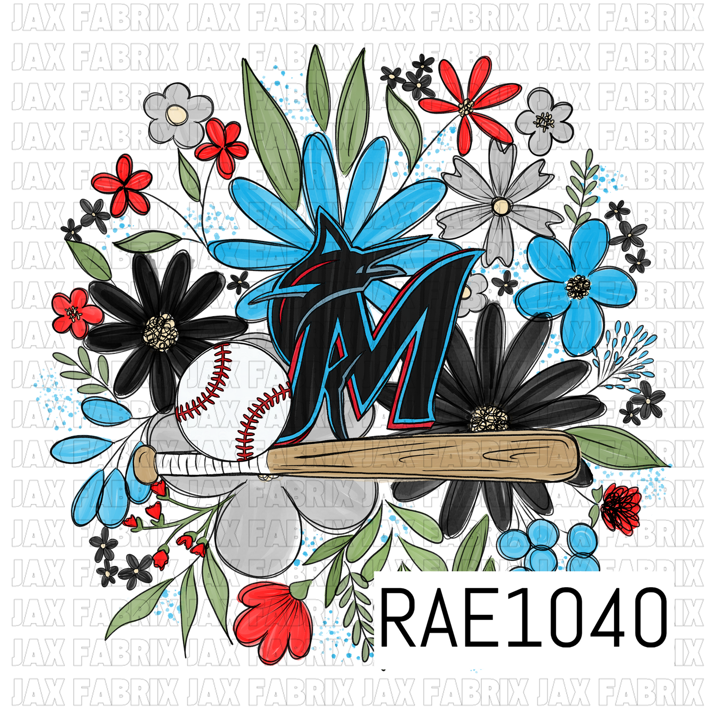 Marlins Floral Baseball PNG RAE1040