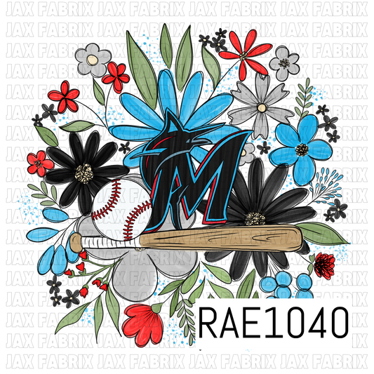 Marlins Floral Baseball PNG RAE1040