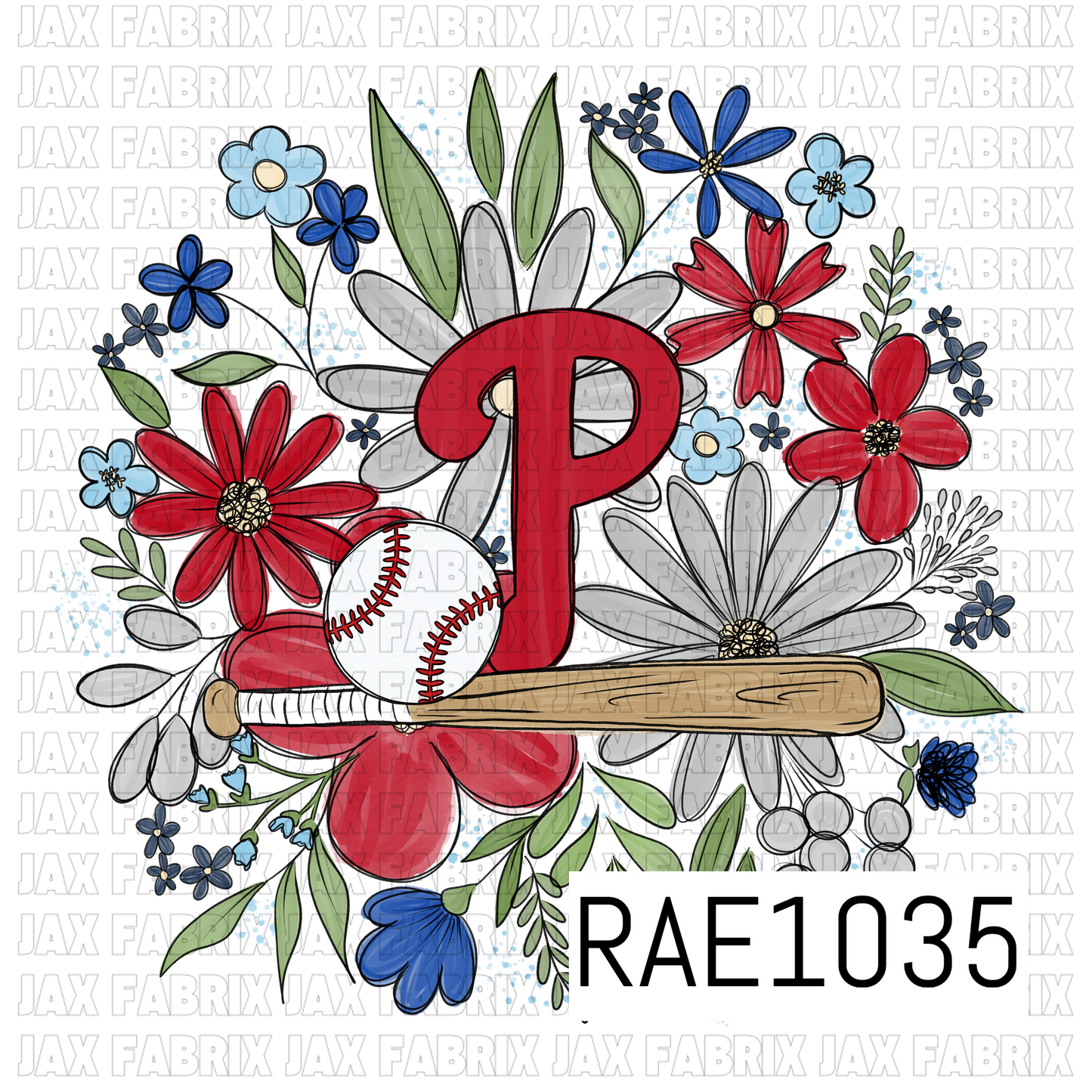 Phillies Floral Baseball PNG RAE1035