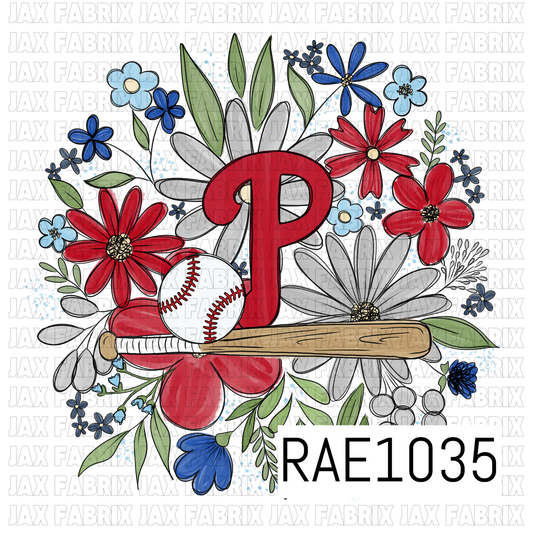 Phillies Floral Baseball PNG RAE1035