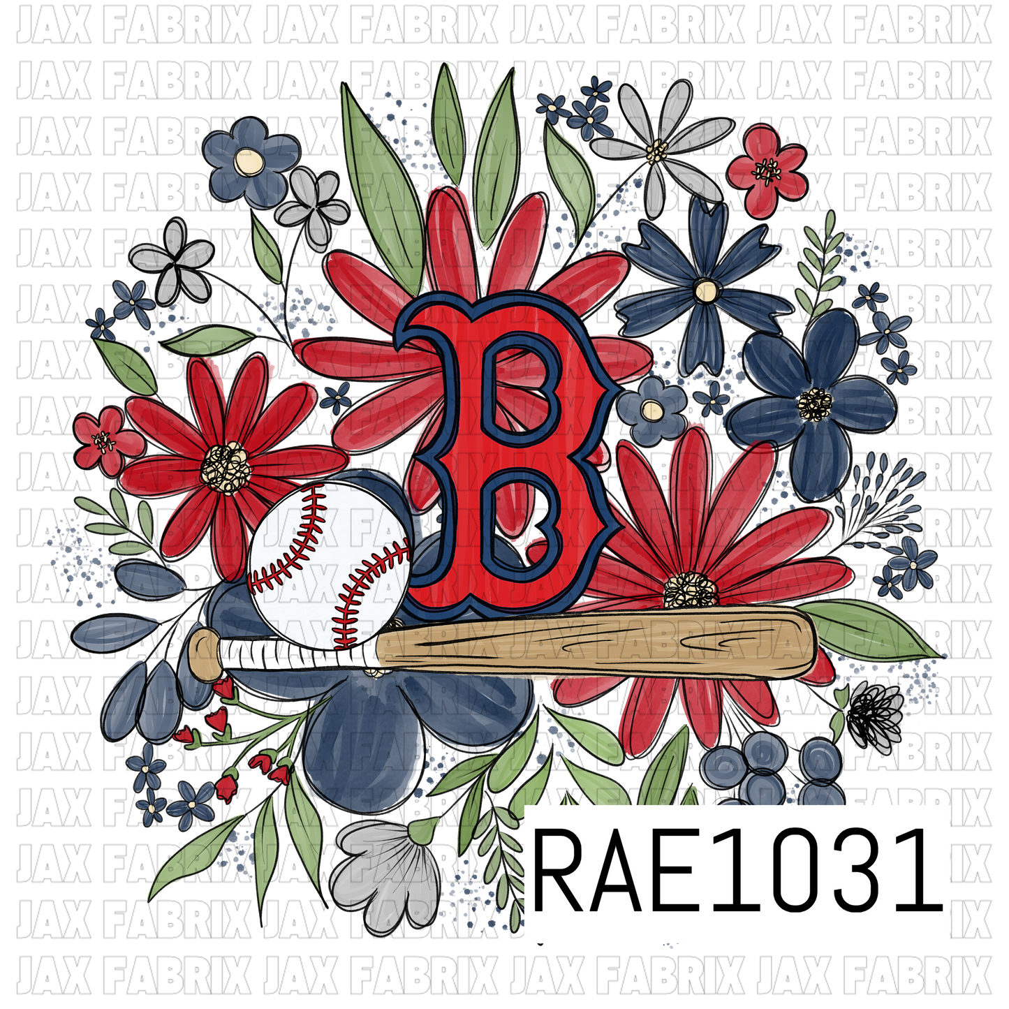 Red Sox Floral Baseball PNG RAE1031