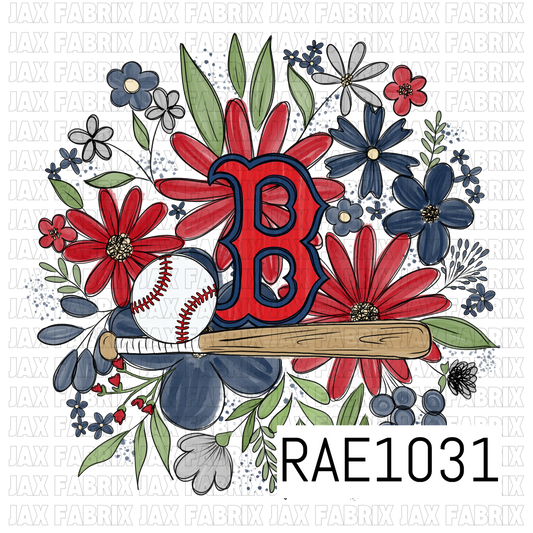 Red Sox Floral Baseball PNG RAE1031