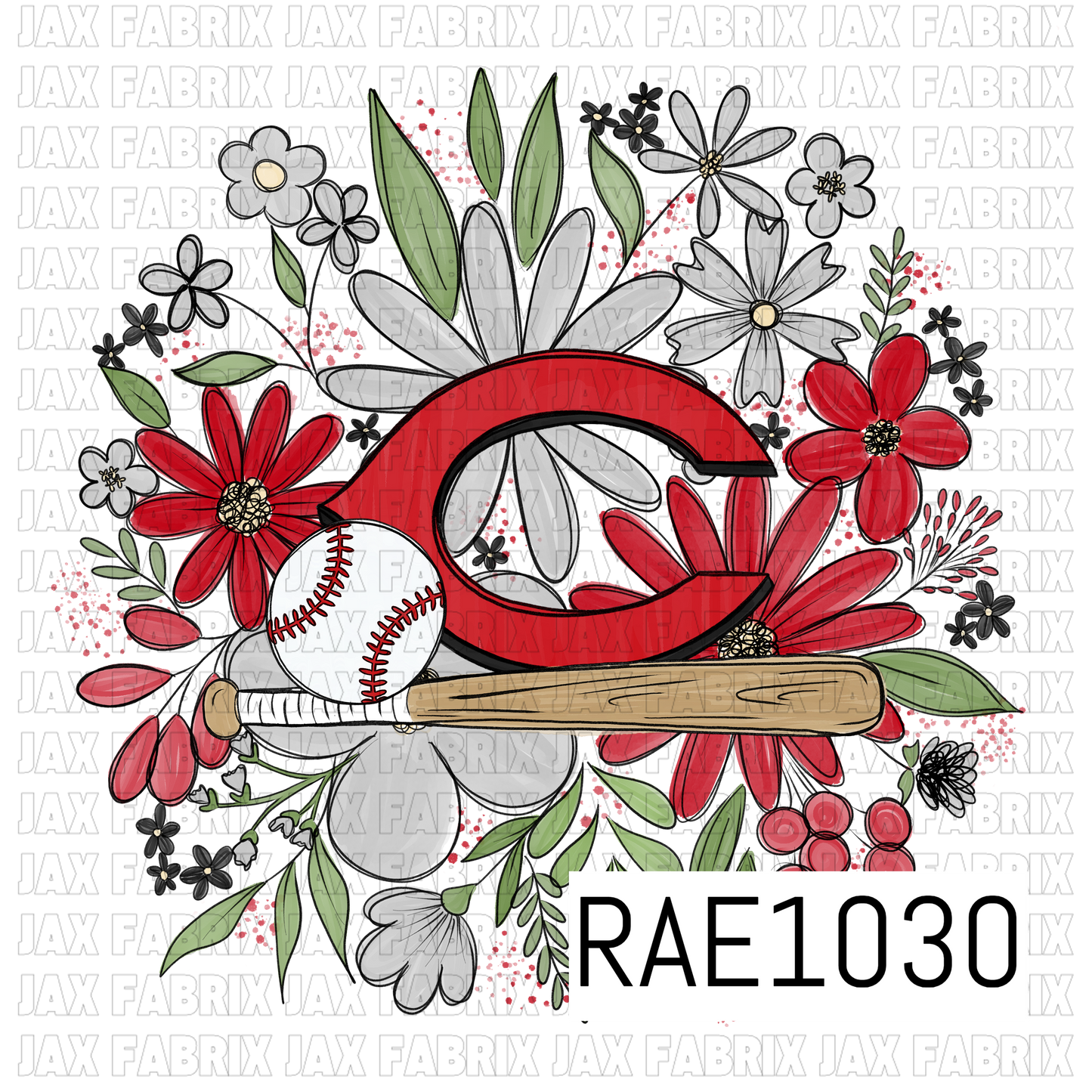 Reds Floral Baseball PNG RAE1030