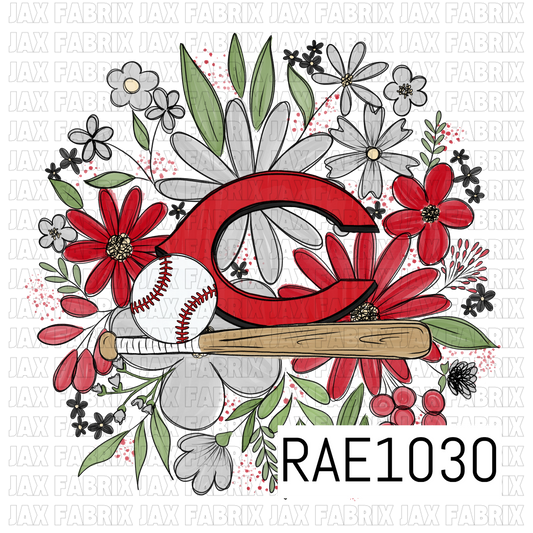 Reds Floral Baseball PNG RAE1030