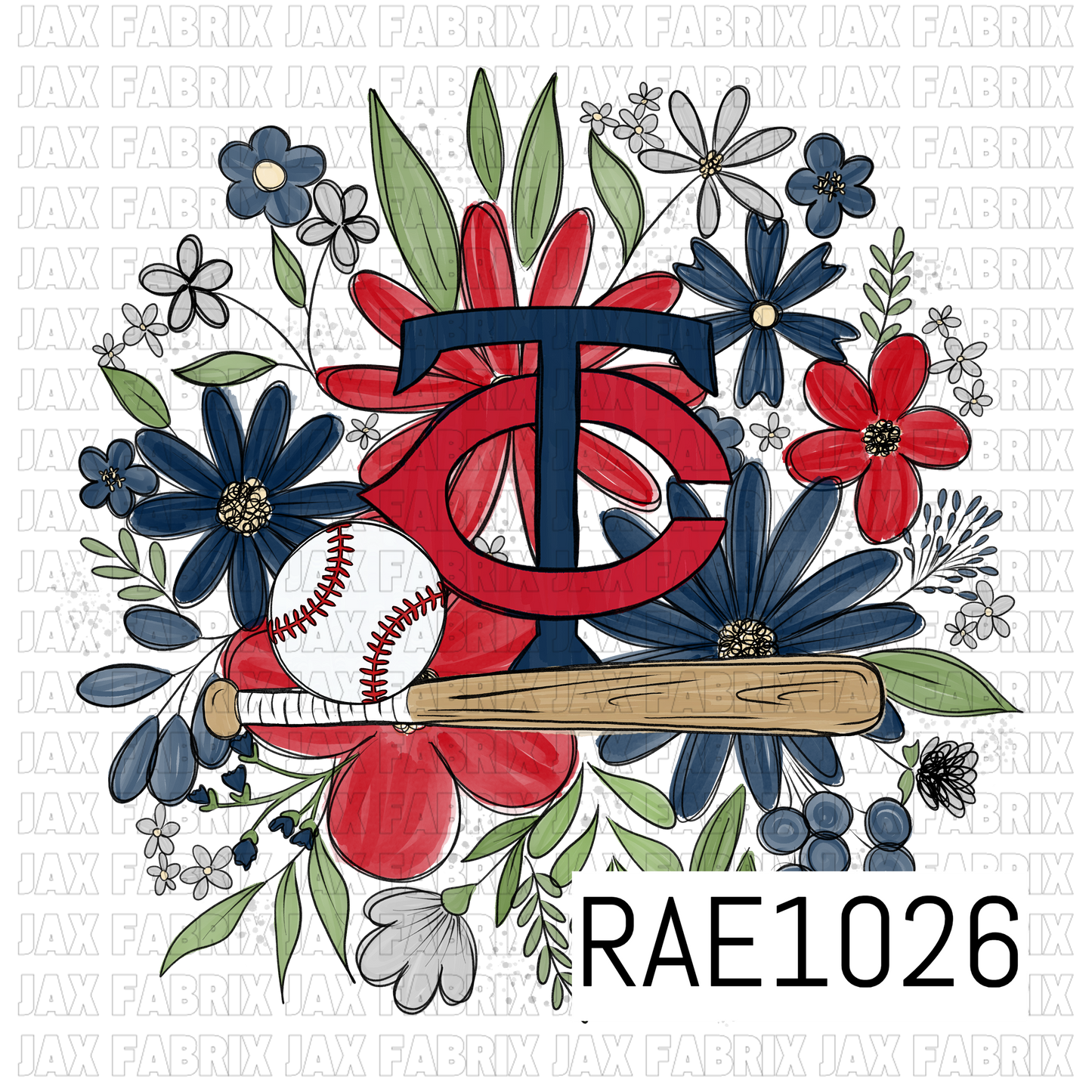 Twins Floral Baseball PNG RAE1026