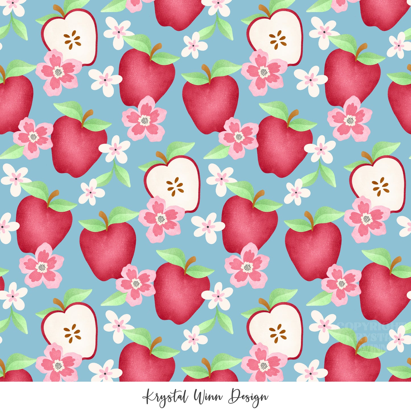 Back to School Apple Floral Blue KW816
