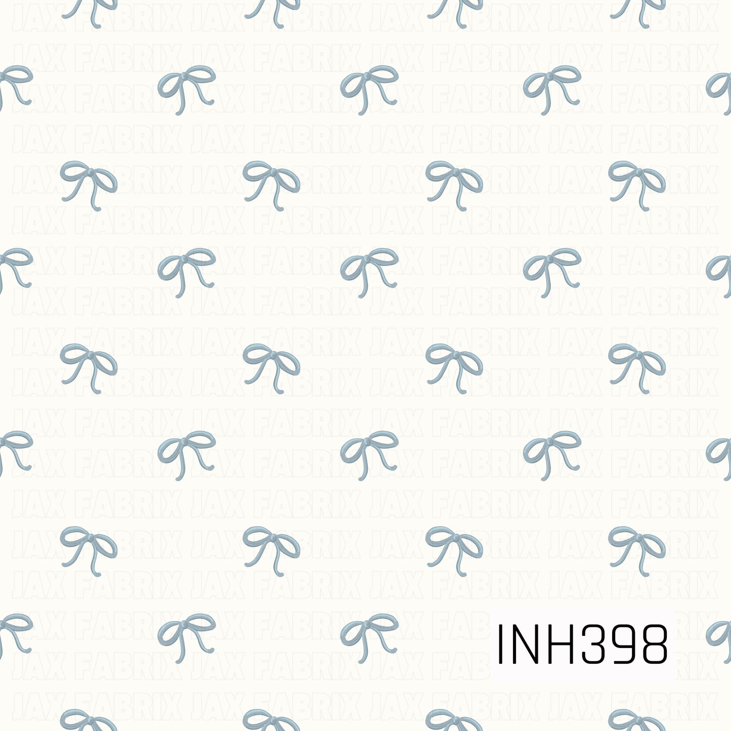 A delicate repeating pattern of dusty blue ribbon bows scattered across a soft ivory background, creating a sweet and minimalist coquette look.