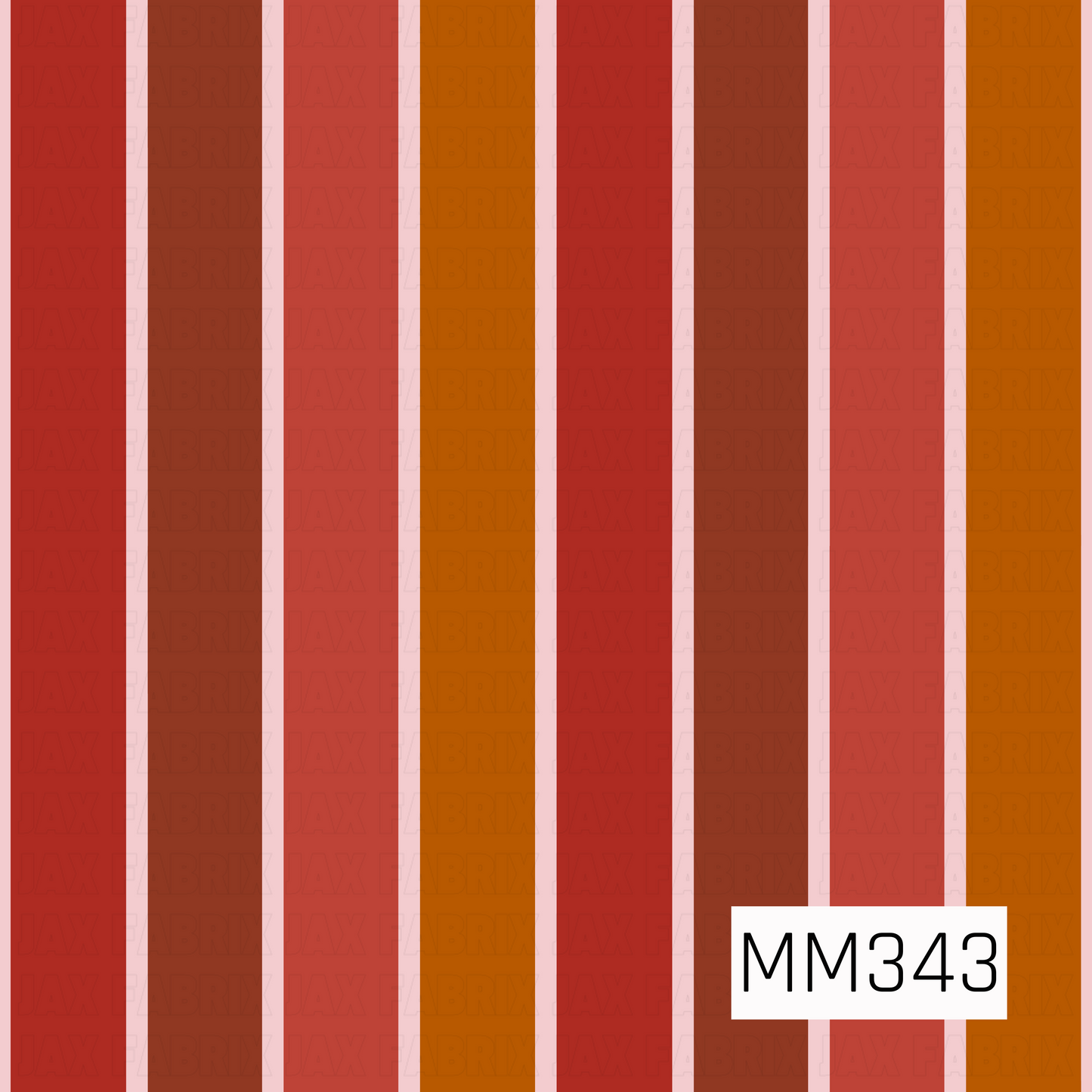 A vertical striped color swatch pattern featuring alternating stripes of red, terracotta, rust orange, and golden brown, separated by thin white lines