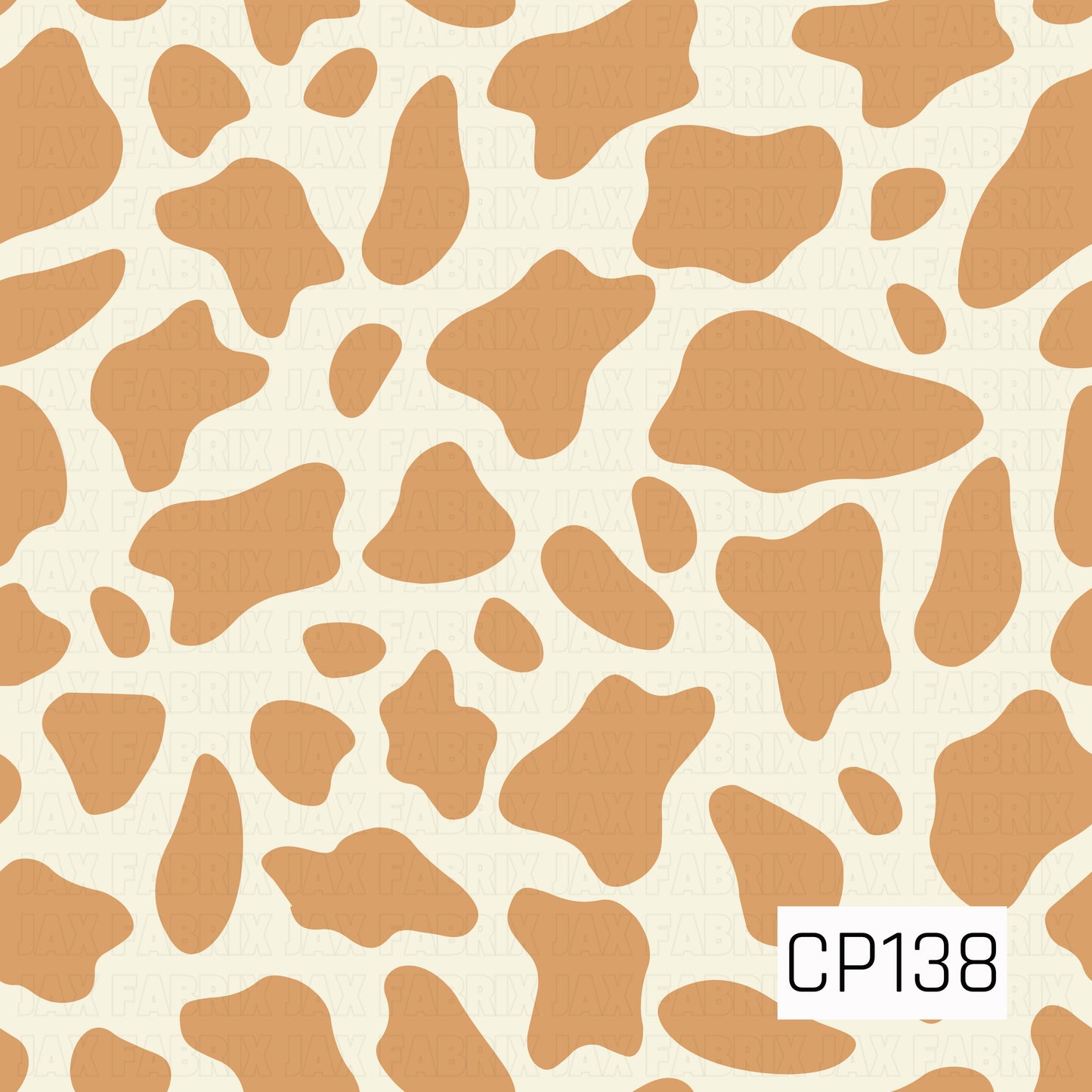 A classic cow print featuring warm beige organic spots on a soft cream background. This simple two-tone design offers a timeless western-inspired look with a cozy, neutral color palette.