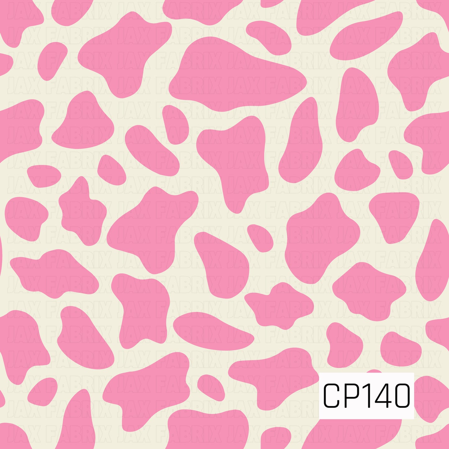 A classic cow print featuring bright pink organic spots on a soft cream background. This playful two-tone design offers a fun western-inspired look with a bold, vibrant color palette.