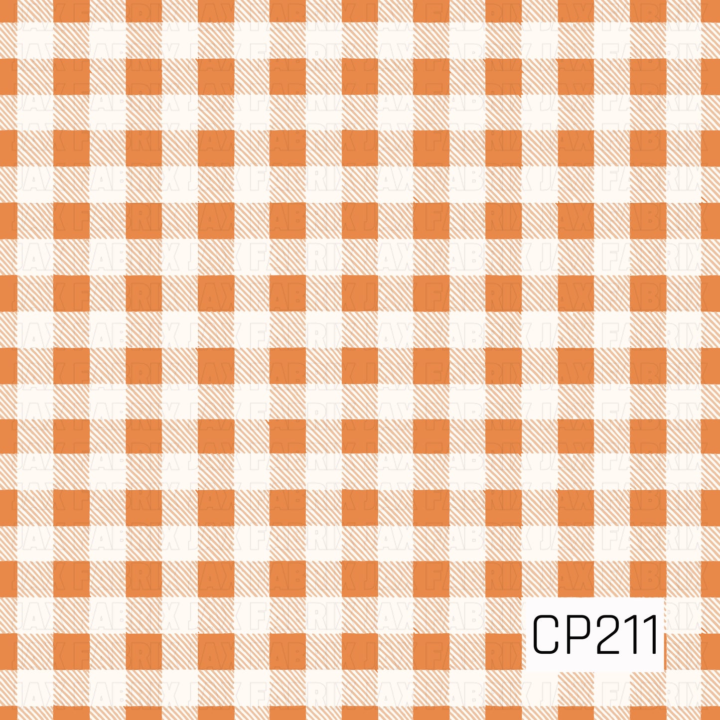 A classic gingham check pattern featuring warm pumpkin orange and soft cream squares with subtle diagonal stripe detailing. This timeless plaid design offers a clean, cozy look that pairs beautifully with fall, Halloween, Thanksgiving, and coordinating autumn prints.
