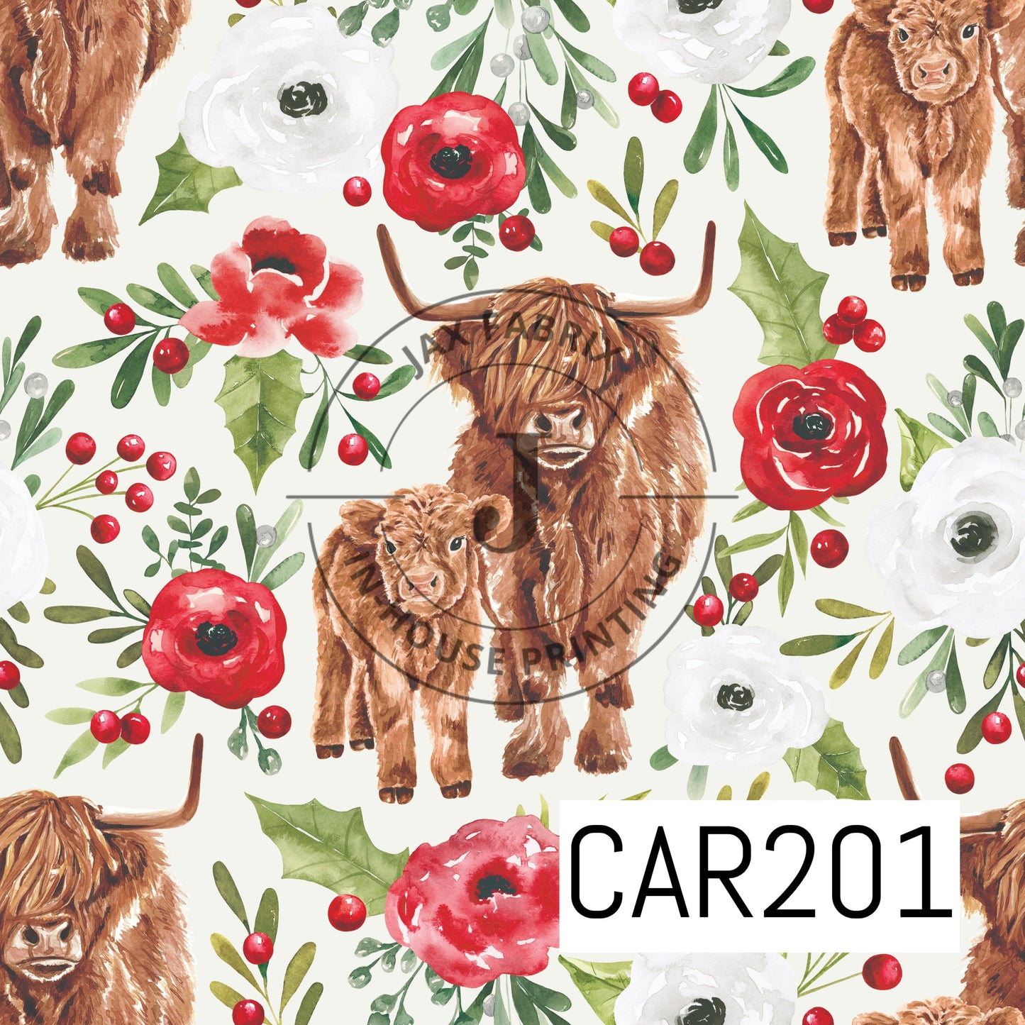 Holly And Pine Highland Cow Floral Pink CAR201