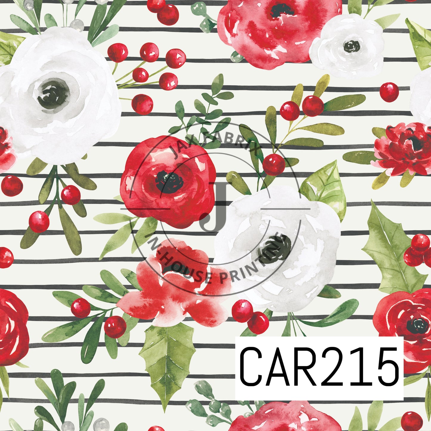 Holly And Pine Winter Floral Cream Stripes CAR215