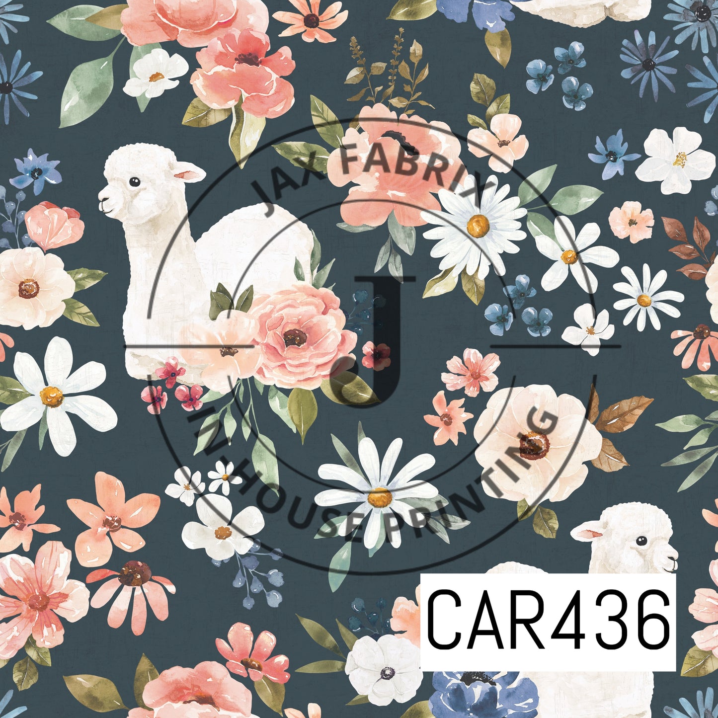 Wanderlust Llamas Floral Navy CAR436