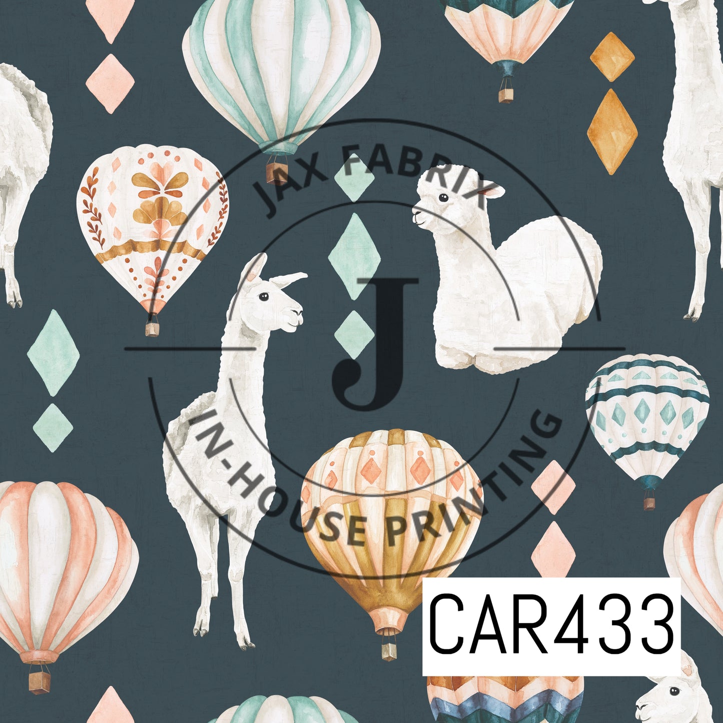 Wanderlust Llamas Balloons Navy CAR433