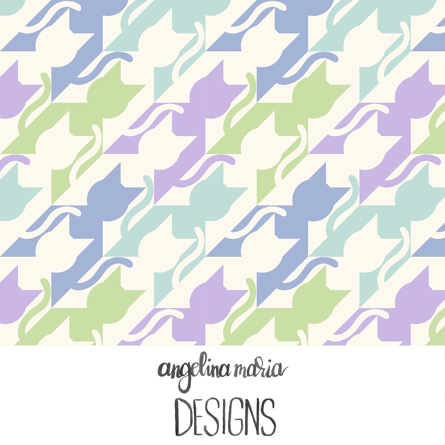 Whiskers And Bloom Catstooth Serene Scene on Cream SAMD351