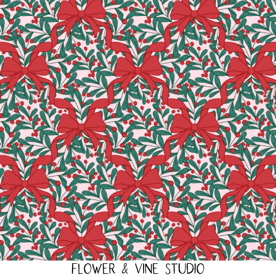 Christmas Bows and Mistletoe Pink