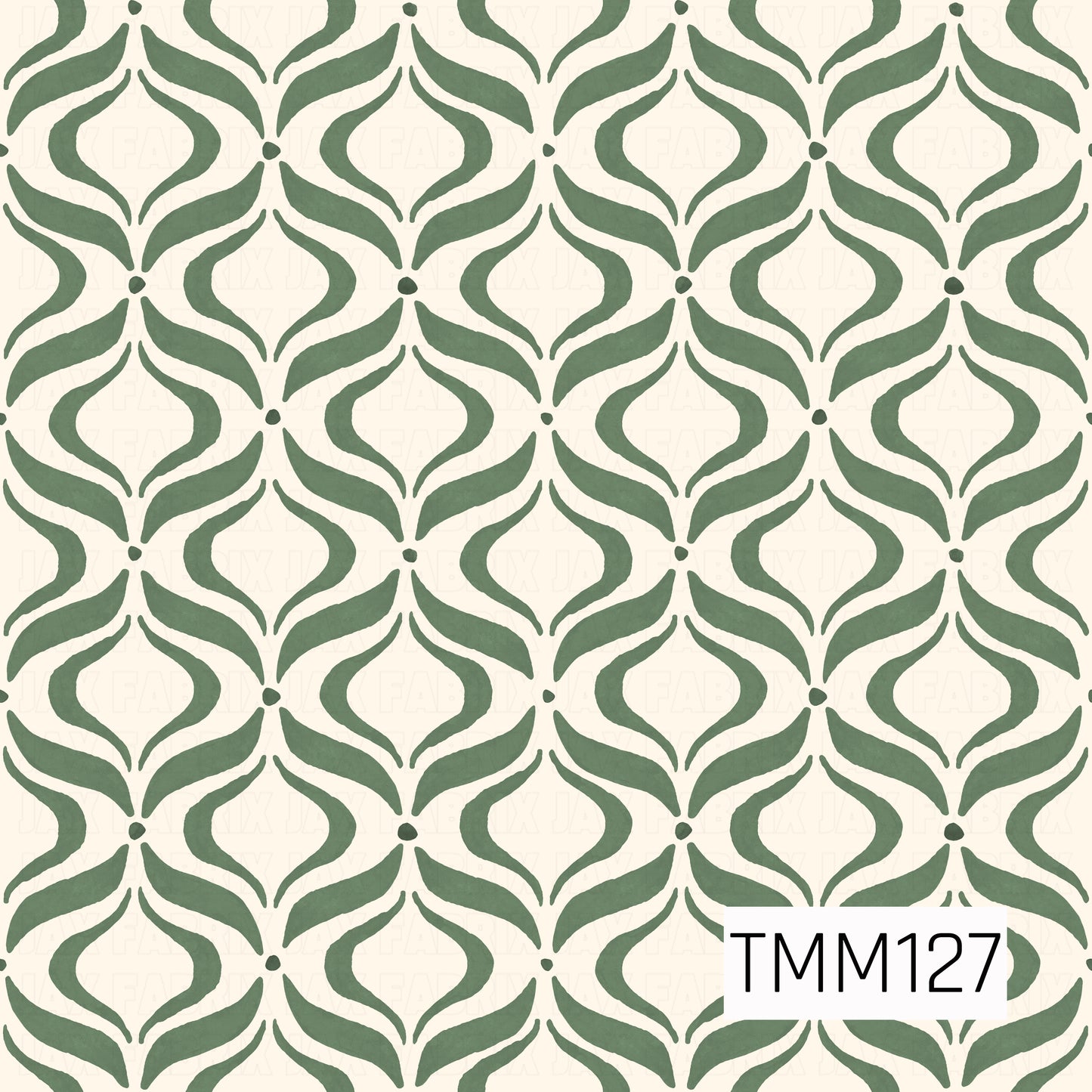 A classic seamless ogee pattern featuring flowing, symmetrical shapes in a rich forest green. The hand-painted watercolor texture adds a soft, organic feel, while the warm ivory background gives the design a timeless, understated look.