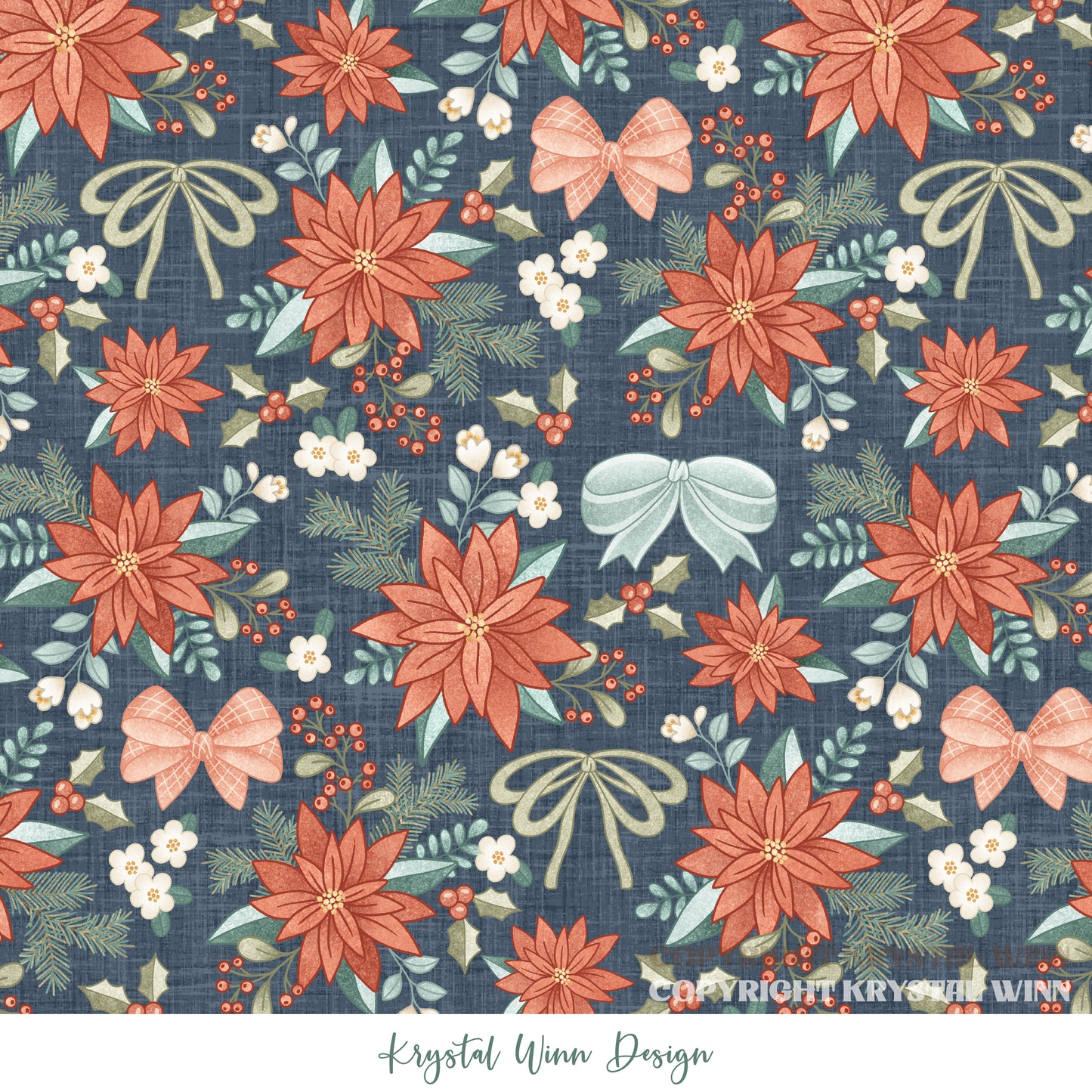 Dear Santa Bow Floral Navy KW1386