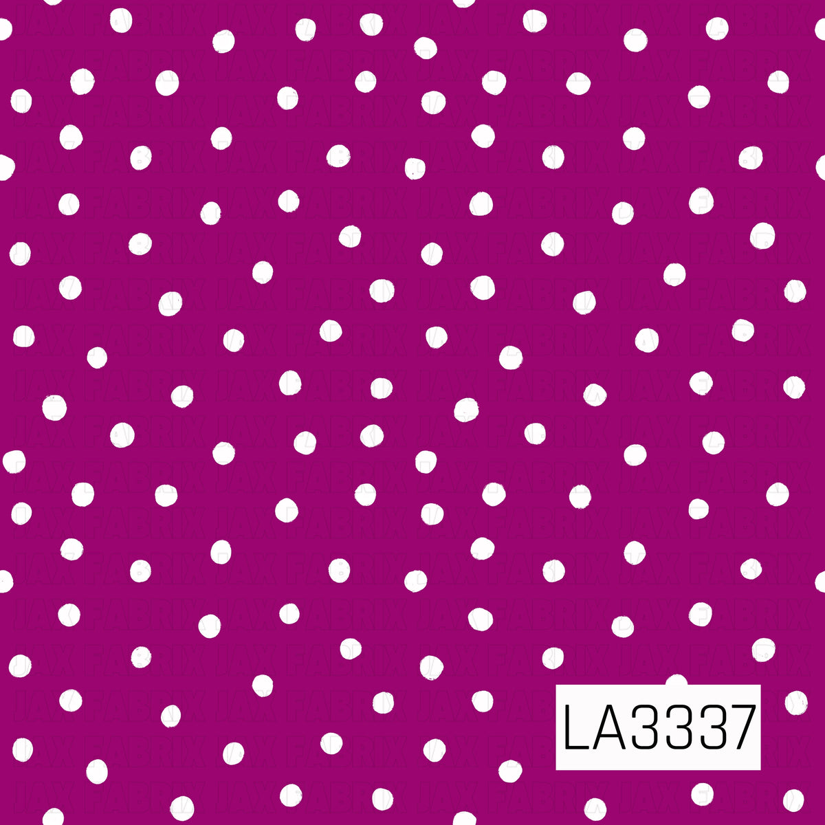 A playful polka dot pattern featuring scattered, hand-painted white dots on a vibrant fuchsia pink background. The imperfect dots give the design a fun, hand-drawn look.