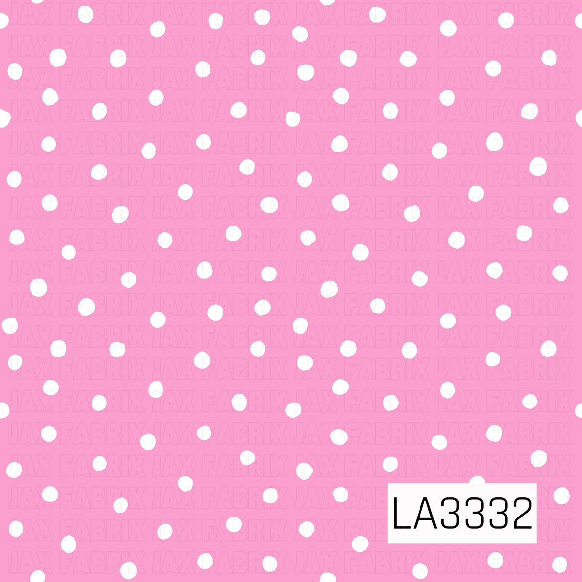 A playful polka dot pattern featuring scattered white, hand-painted dots on a bright bubblegum pink background. The imperfect dots add a fun, whimsical touch to the simple design.