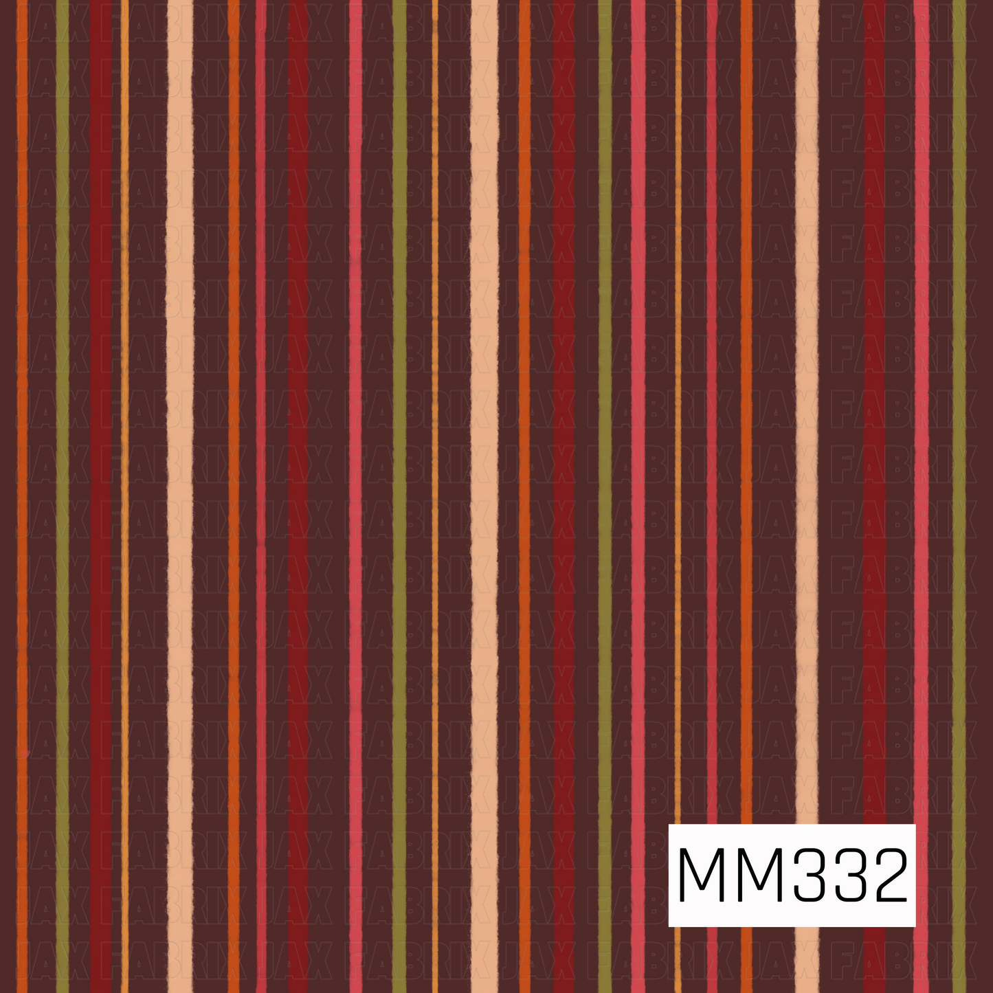 A coordinating stripe featuring warm fall tones of deep brown, burgundy, rust, pumpkin orange, olive green, blush, and cream. The hand-painted vertical lines create a cozy, rustic look that's perfect for autumn-themed collections.