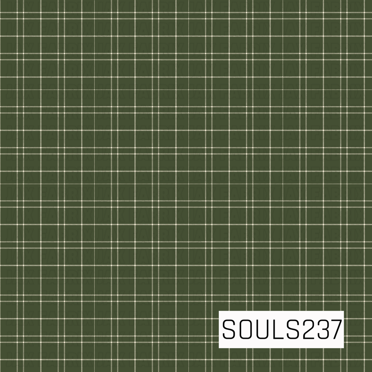 A classic forest green plaid featuring a layered grid of thin cream lines in varying widths. The overlapping vertical and horizontal stripes create a traditional woven tartan-inspired look, while the subtle textured linework adds depth against the rich olive-toned green background.