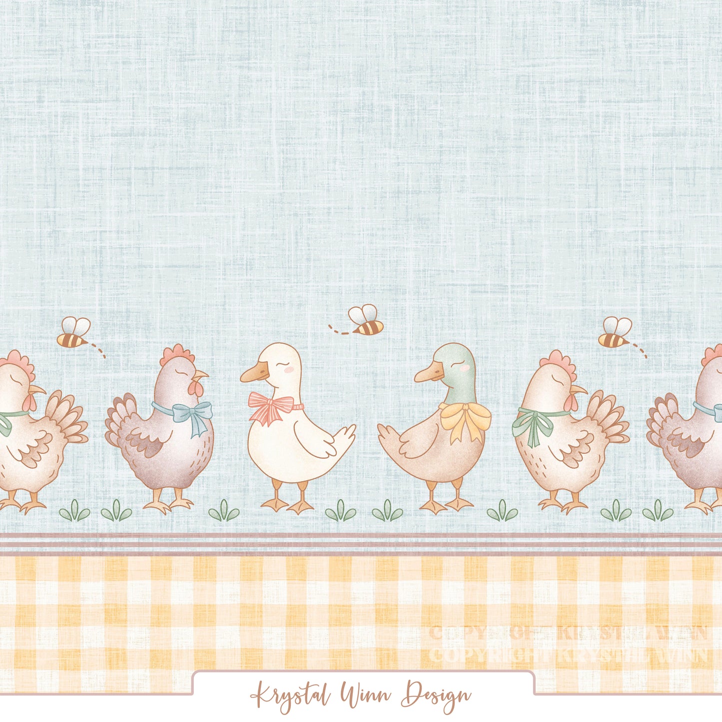 Farmyard Border Chicken and Ducks KW1463