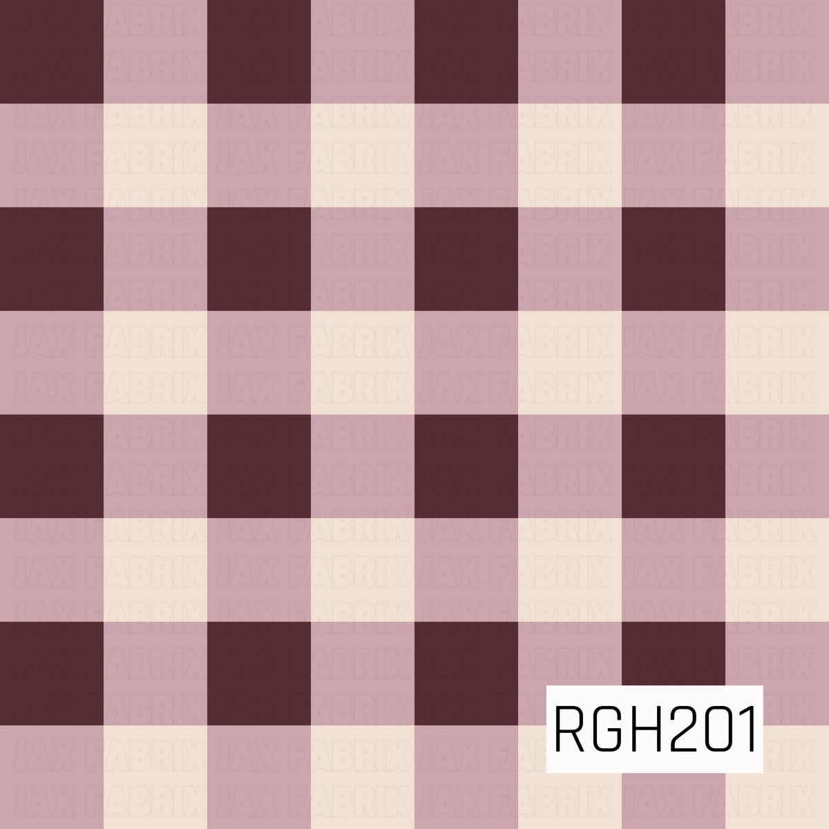 A classic gingham plaid pattern featuring alternating squares of deep plum, muted mauve, dusty pink, and warm cream. The overlapping vertical and horizontal stripes create a bold, evenly spaced checkered design with a soft, vintage-inspired feel.