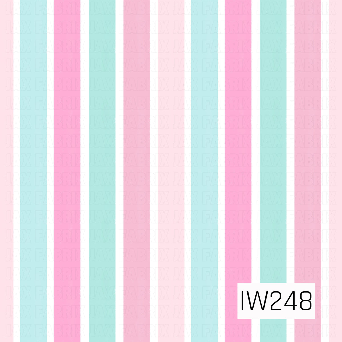 A sweet and playful vertical stripe pattern featuring alternating bands of pastel aqua blue, soft mint, bubblegum pink, and blush pink against a crisp white background. The varying stripe widths create a fresh, cheerful design with a soft, girly feel.