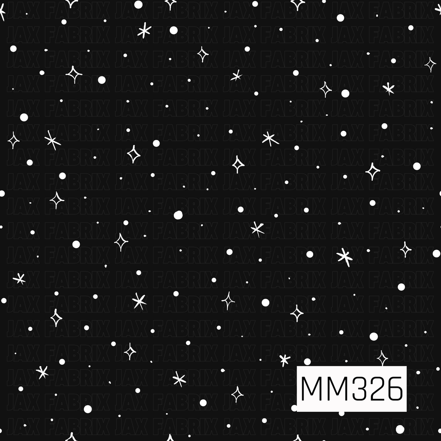 A simple coordinate pattern featuring scattered white stars, twinkles, and dots on a solid black background. This celestial-inspired design adds a subtle magical touch and pairs perfectly with Halloween potion, spooky, and whimsical collections.