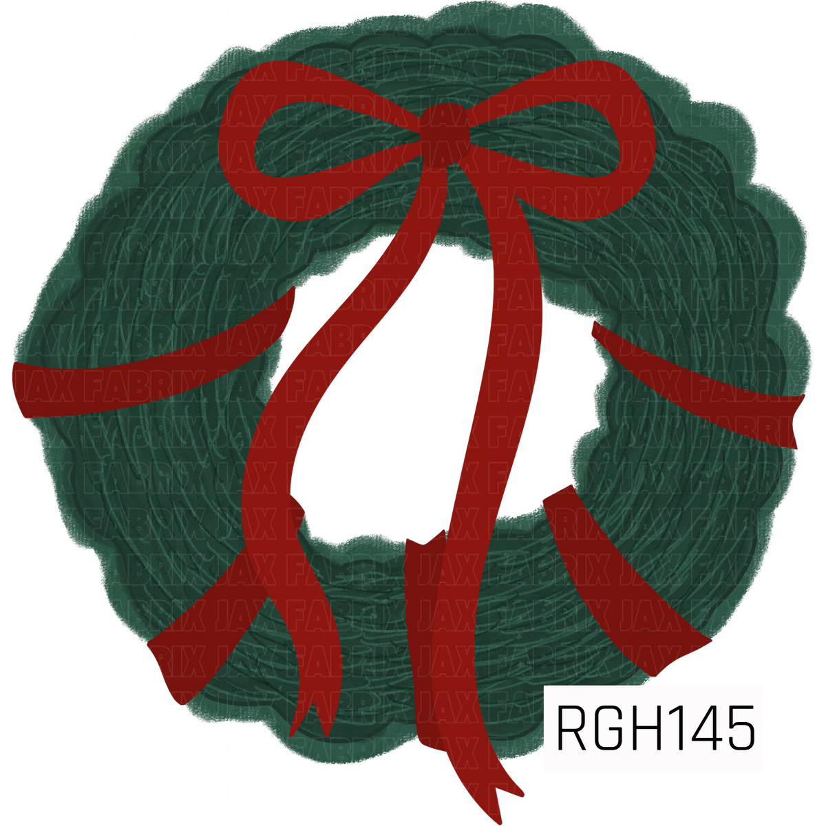 A classic Christmas wreath PNG featuring deep evergreen foliage with a softly textured, hand-drawn look. A rich red ribbon wraps around the wreath and finishes with an oversized bow and long flowing tails for a timeless, cozy holiday feel.