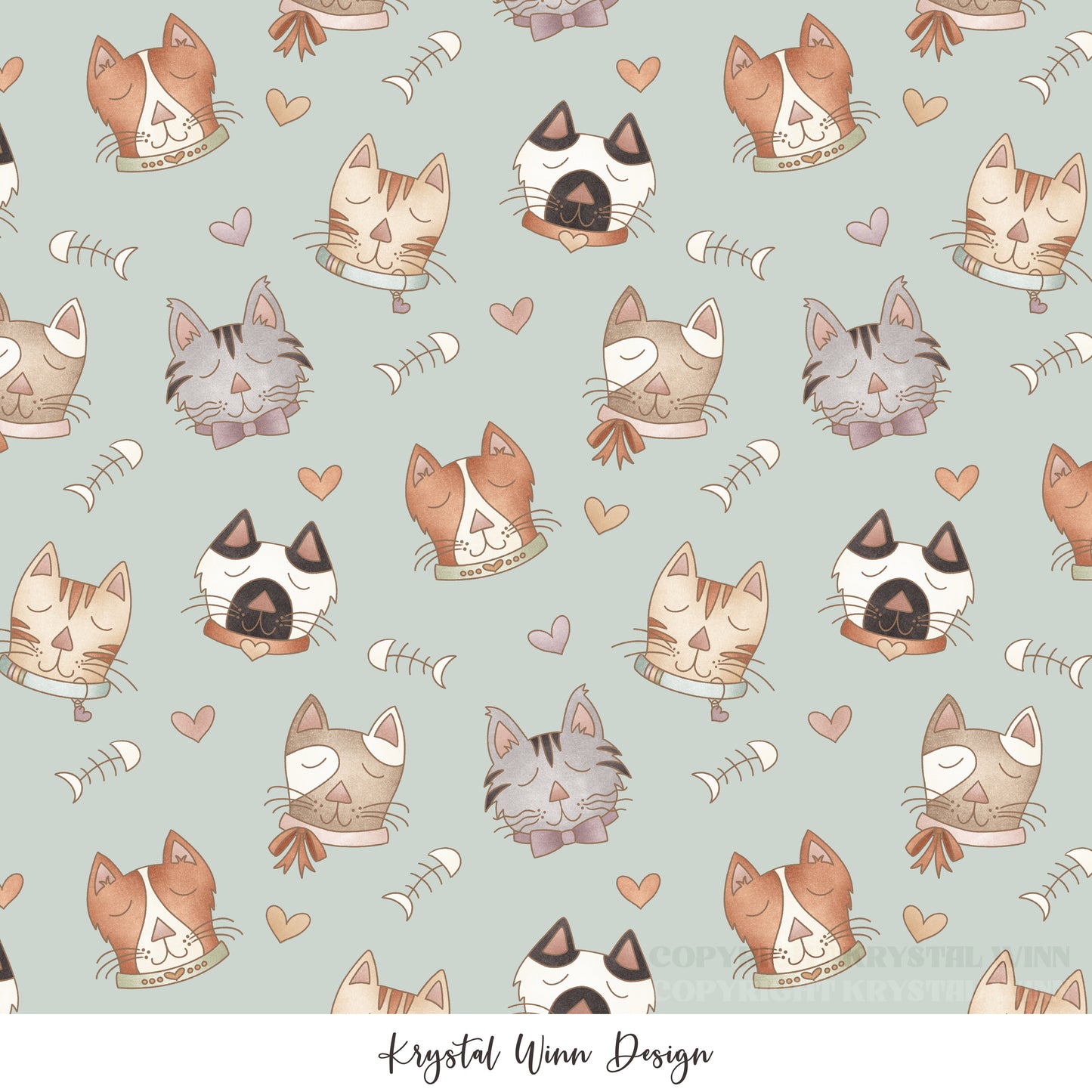 Kitty Love Cat Faces Mint KW1109
