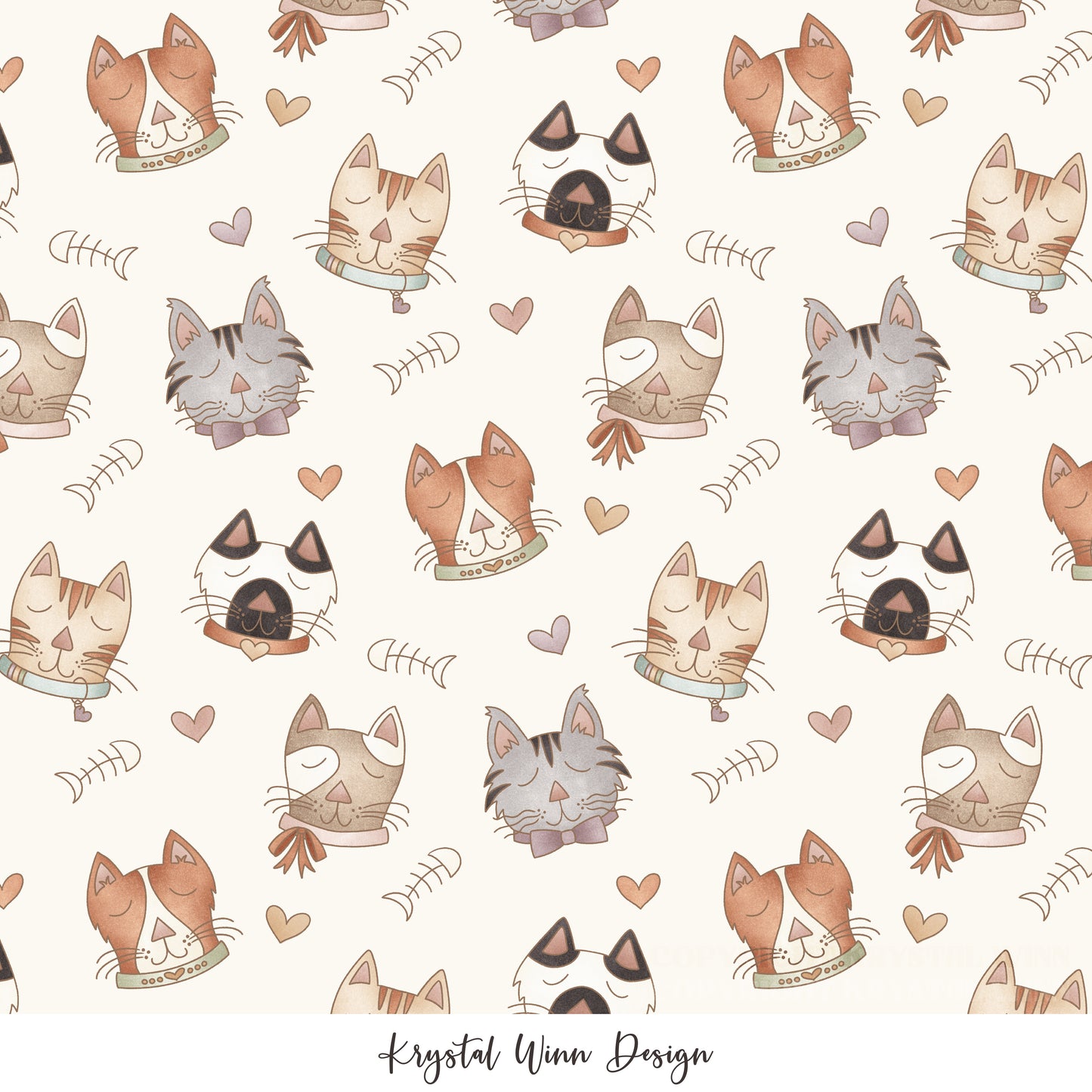 Kitty Love Cat Faces White KW1108