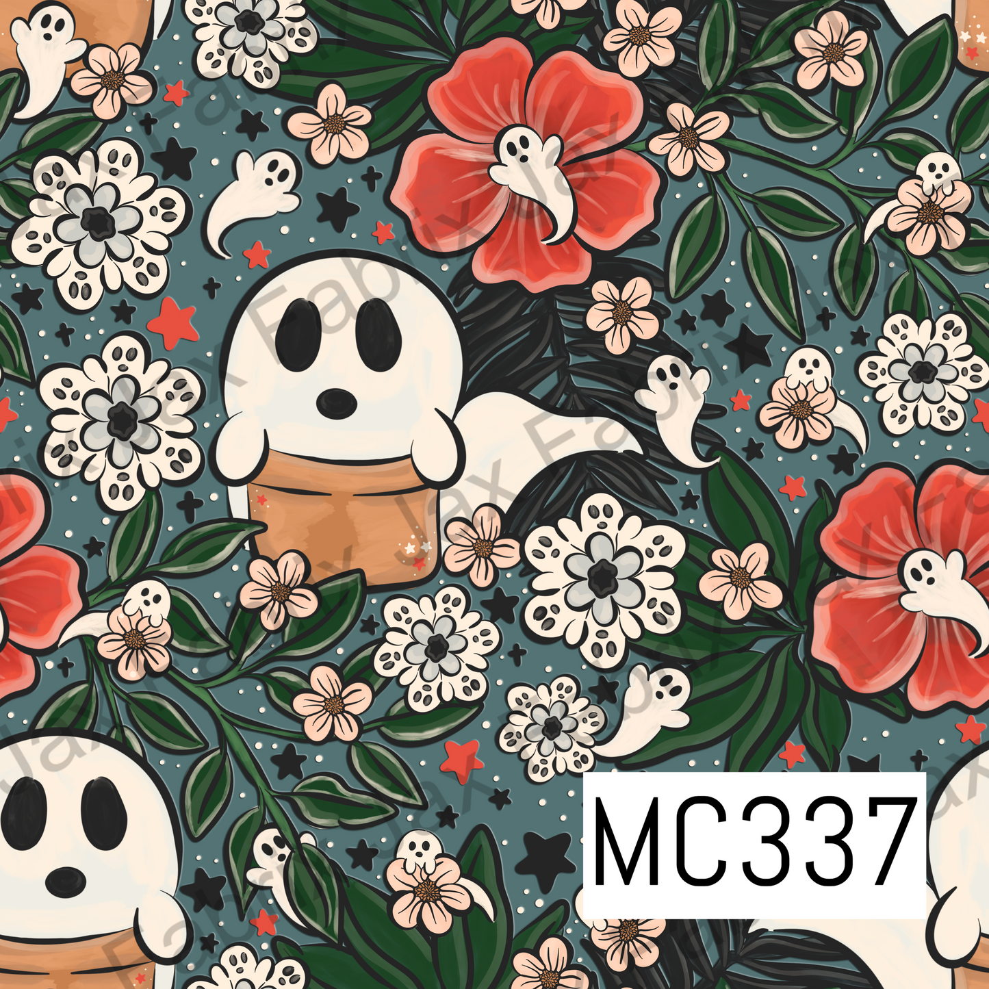 Spooky Garden Flower Ghosts Blue and Orange MC337