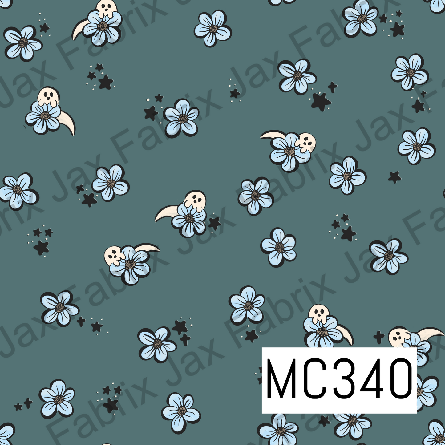 Spooky Garden Flower Ghosts Blue MC340