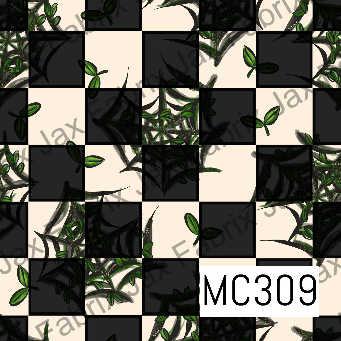 Spooky Garden Check Webs Cream MC309