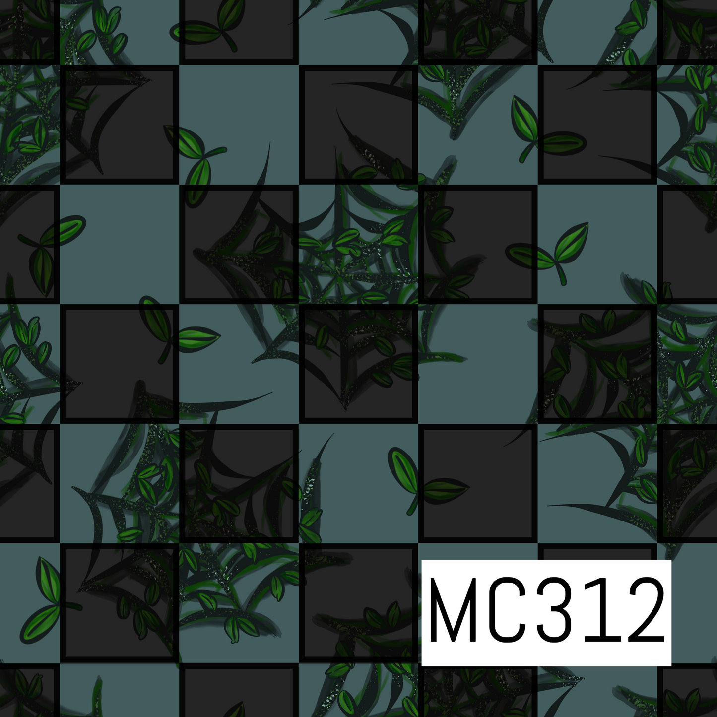 Spooky Garden Check Webs Blue MC312