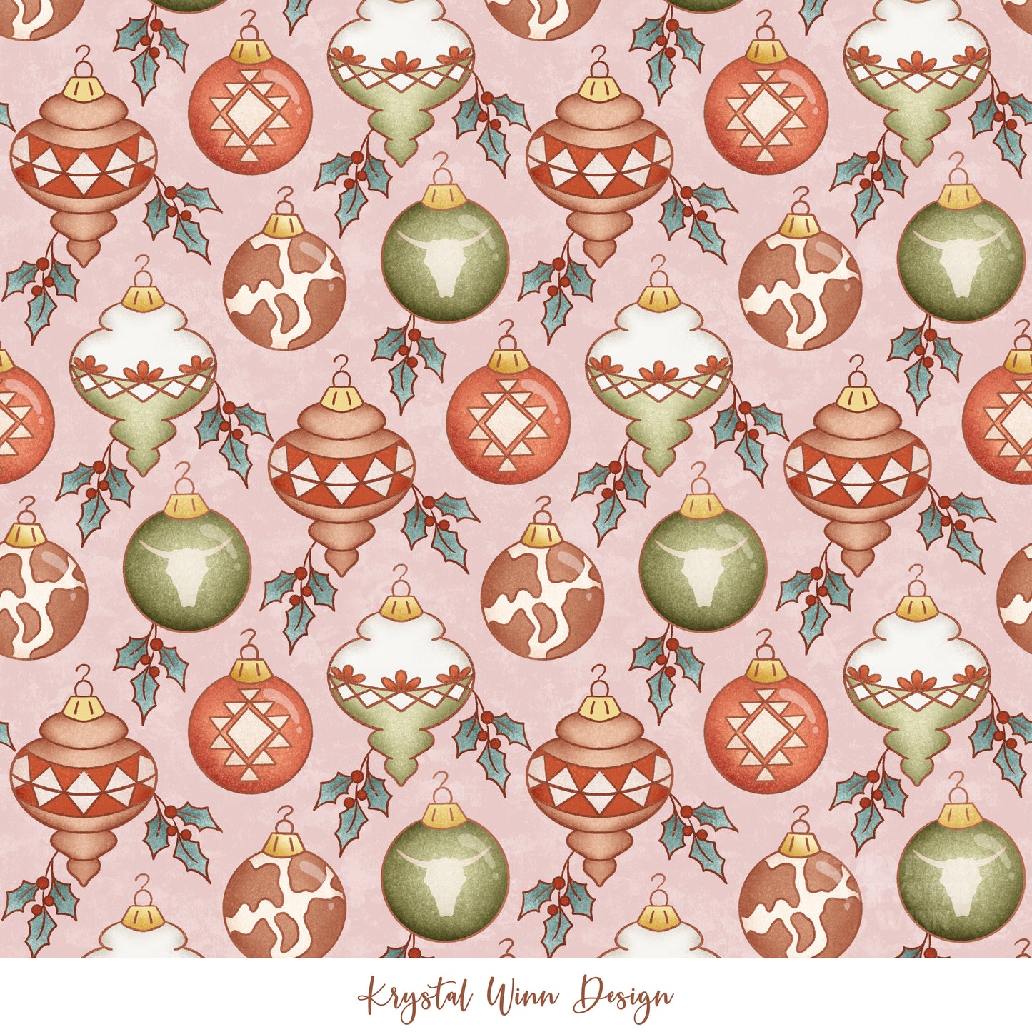 Merry Christmas Y'all Ornaments Pink KW576