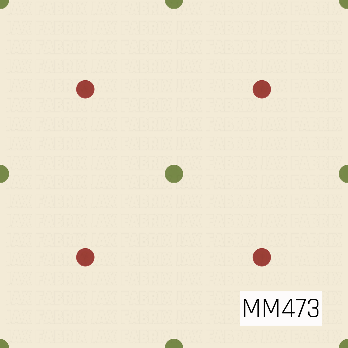 A simple minimalist polka dot pattern featuring widely spaced dots in muted olive green and deep brick red on a warm cream background. The oversized dots and neutral color palette give the design a clean, understated retro feel.