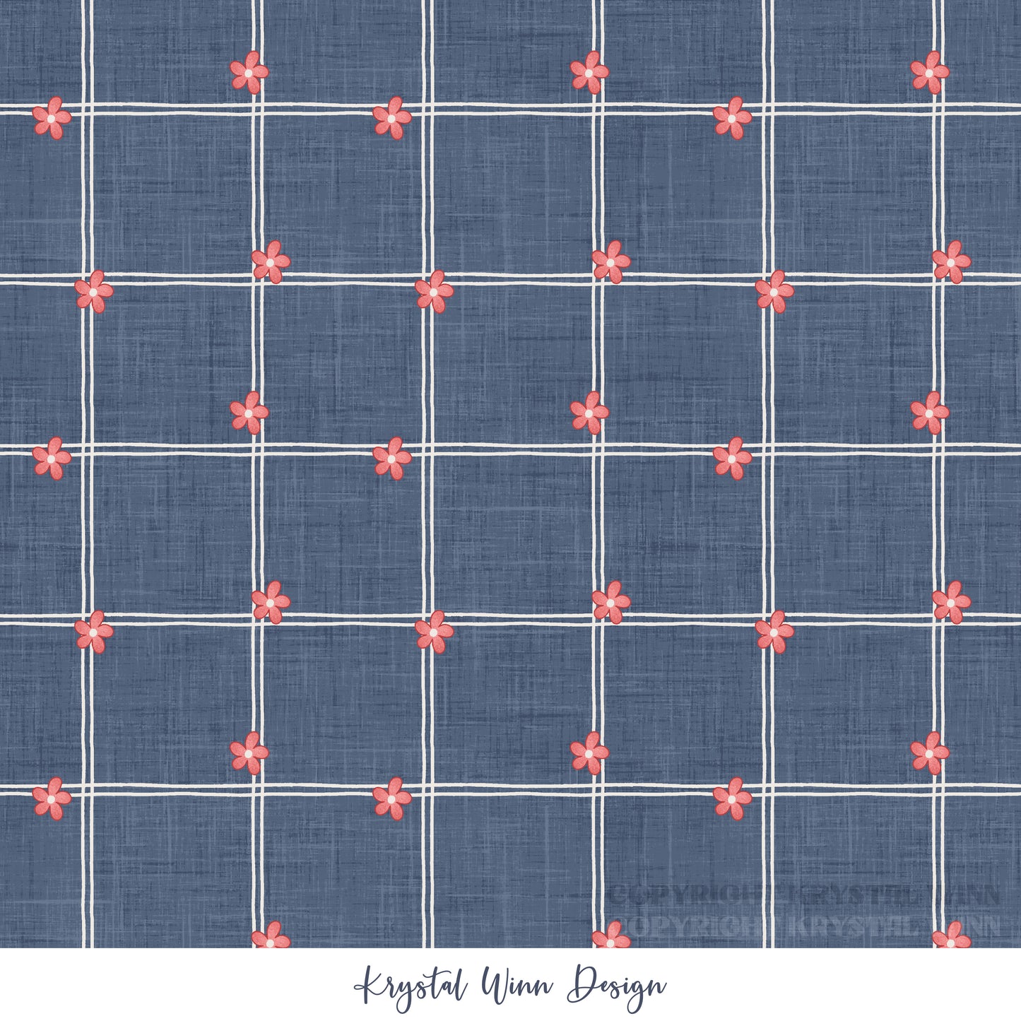 Yankee Doodle Flower Plaid Navy KW751