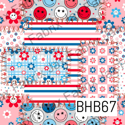 Pink 4th of July Smiley Patchwork Stitch BHB68