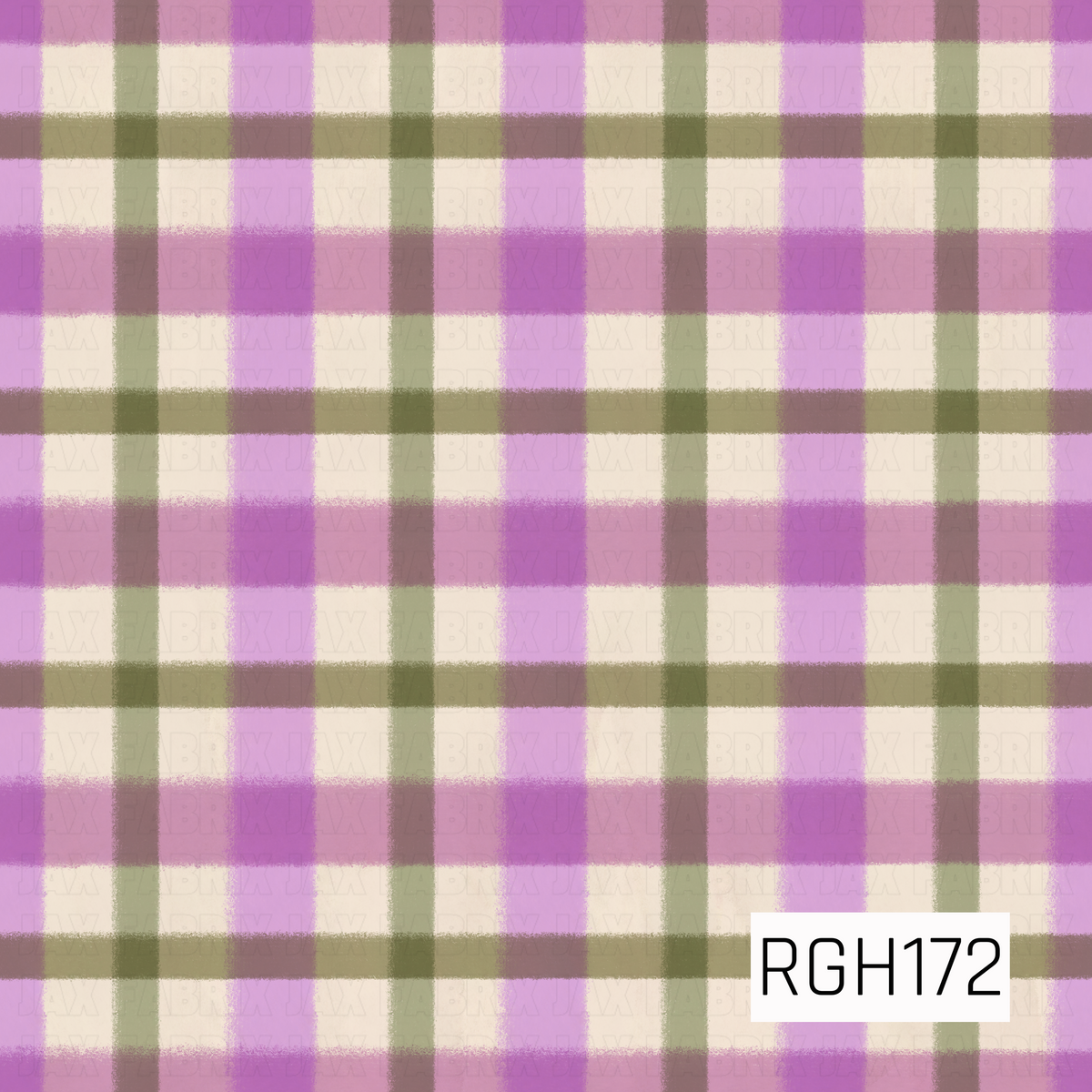 A soft, cozy plaid pattern featuring overlapping vertical and horizontal stripes in shades of lavender purple, dusty mauve, muted olive green, and creamy ivory. The varying stripe widths create a classic checkered design with beautifully blended colors where the lines intersect. Slightly fuzzy, textured edges give the pattern a soft, brushed fabric appearance, creating a charming combination of earthy tones and delicate pastel colors.
