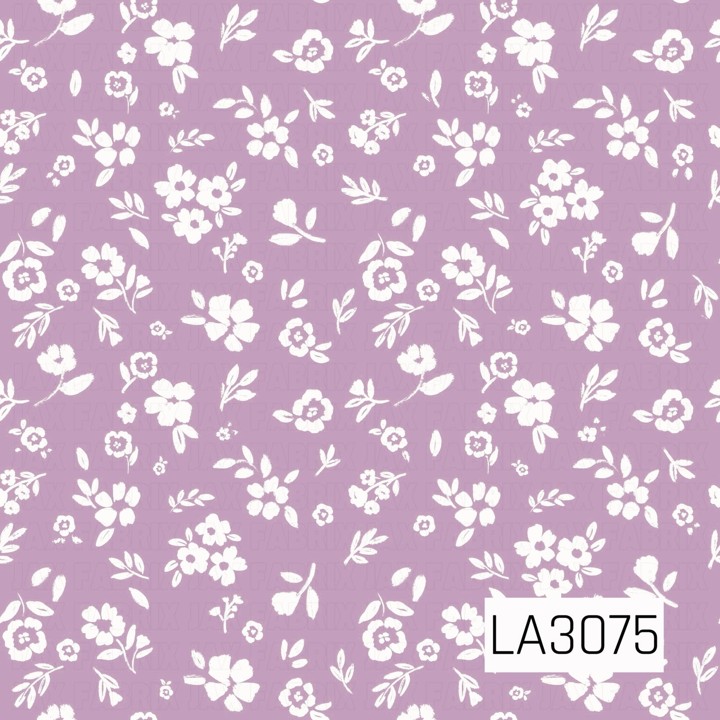 A delicate floral pattern featuring scattered white wildflowers, leafy sprigs, and petite blossoms across a soft dusty purple background. The hand-painted, slightly textured details give the design a sweet vintage-inspired cottage feel.
