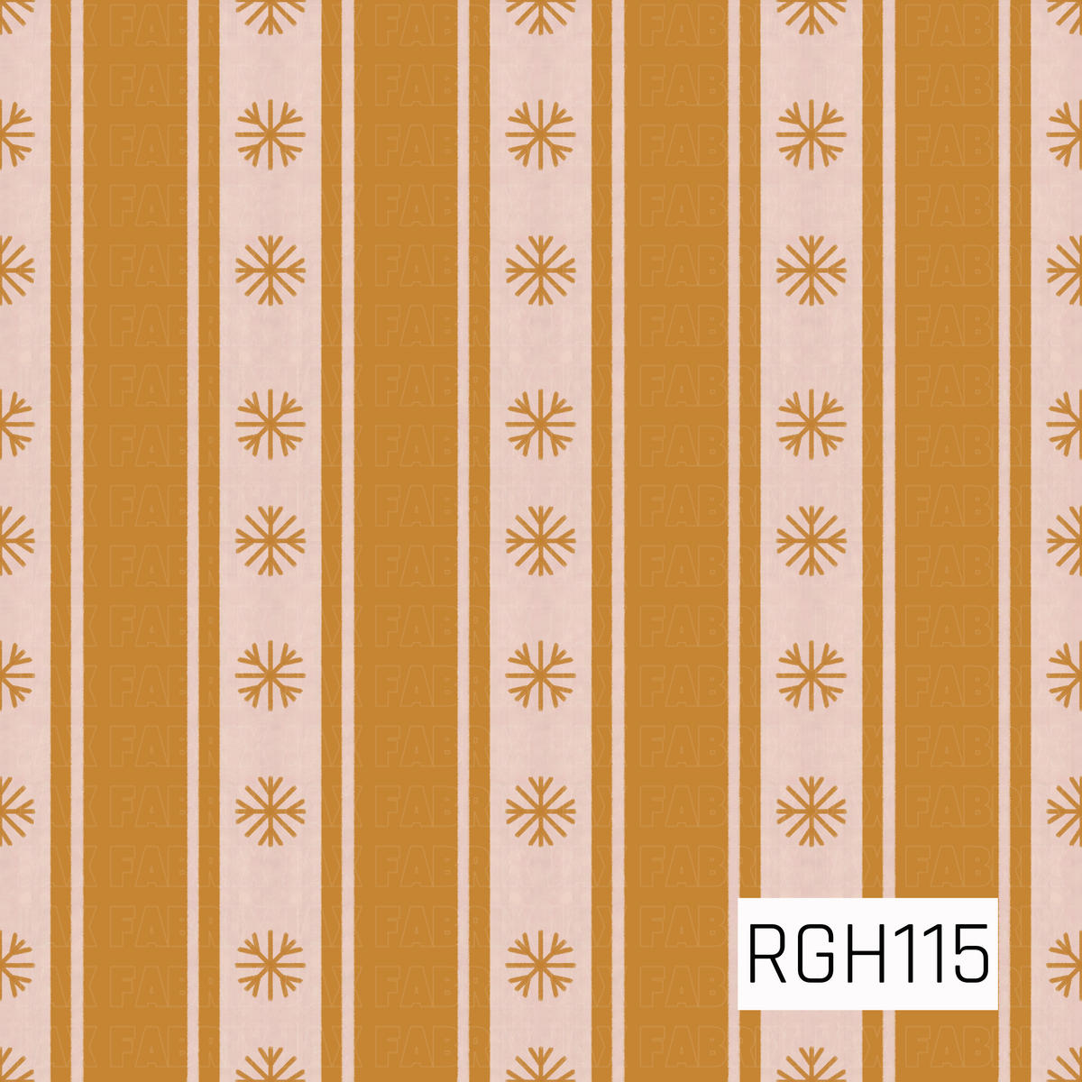 A warm, retro-inspired striped pattern featuring golden mustard vertical bands alternating with soft cream stripes. Simple coordinating mustard snowflakes are evenly spaced along the cream sections for a cozy, festive holiday look.