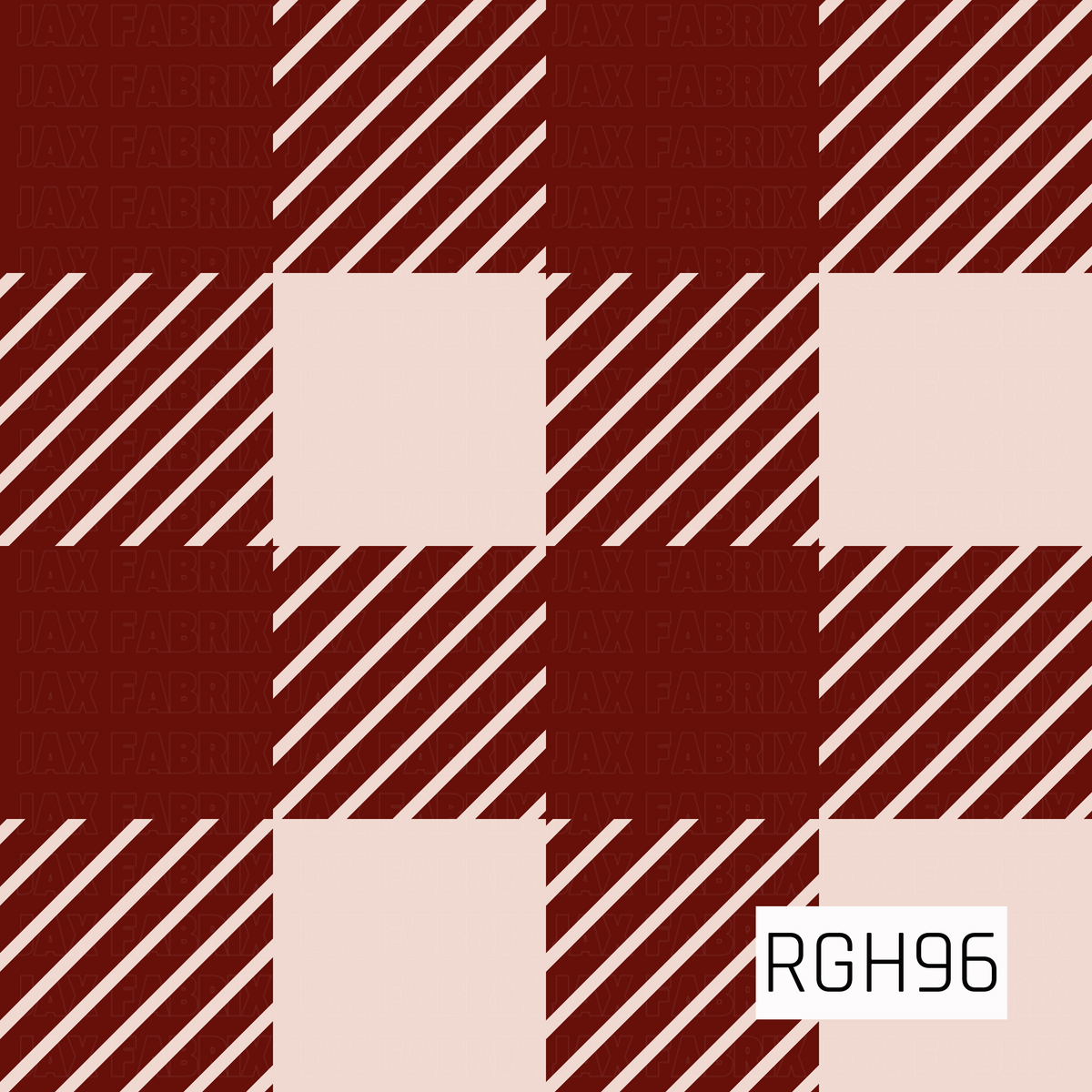 A bold plaid pattern featuring deep Christmas red and soft cream in an oversized buffalo check layout. Diagonal cream stripes add a modern textured look throughout the red sections for a classic holiday-inspired design.