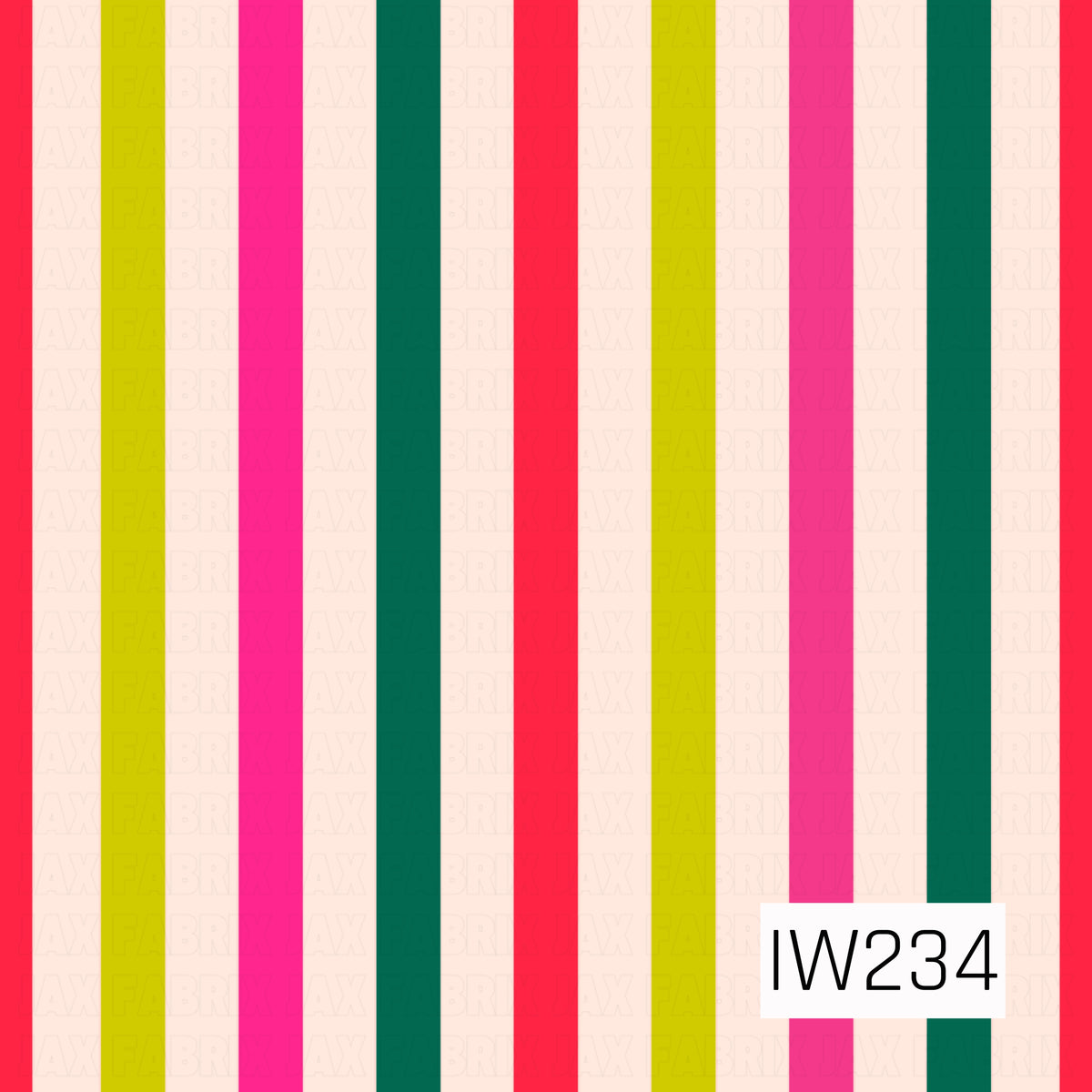 A bold, retro-inspired Christmas stripe pattern featuring wide vertical stripes in vibrant red, hot pink, lime yellow, and deep emerald green, alternating with soft cream stripes. The bright, playful color palette gives this classic stripe design a fun and modern holiday feel.