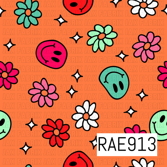 Retro Smiley Flowers Orange RAE913
