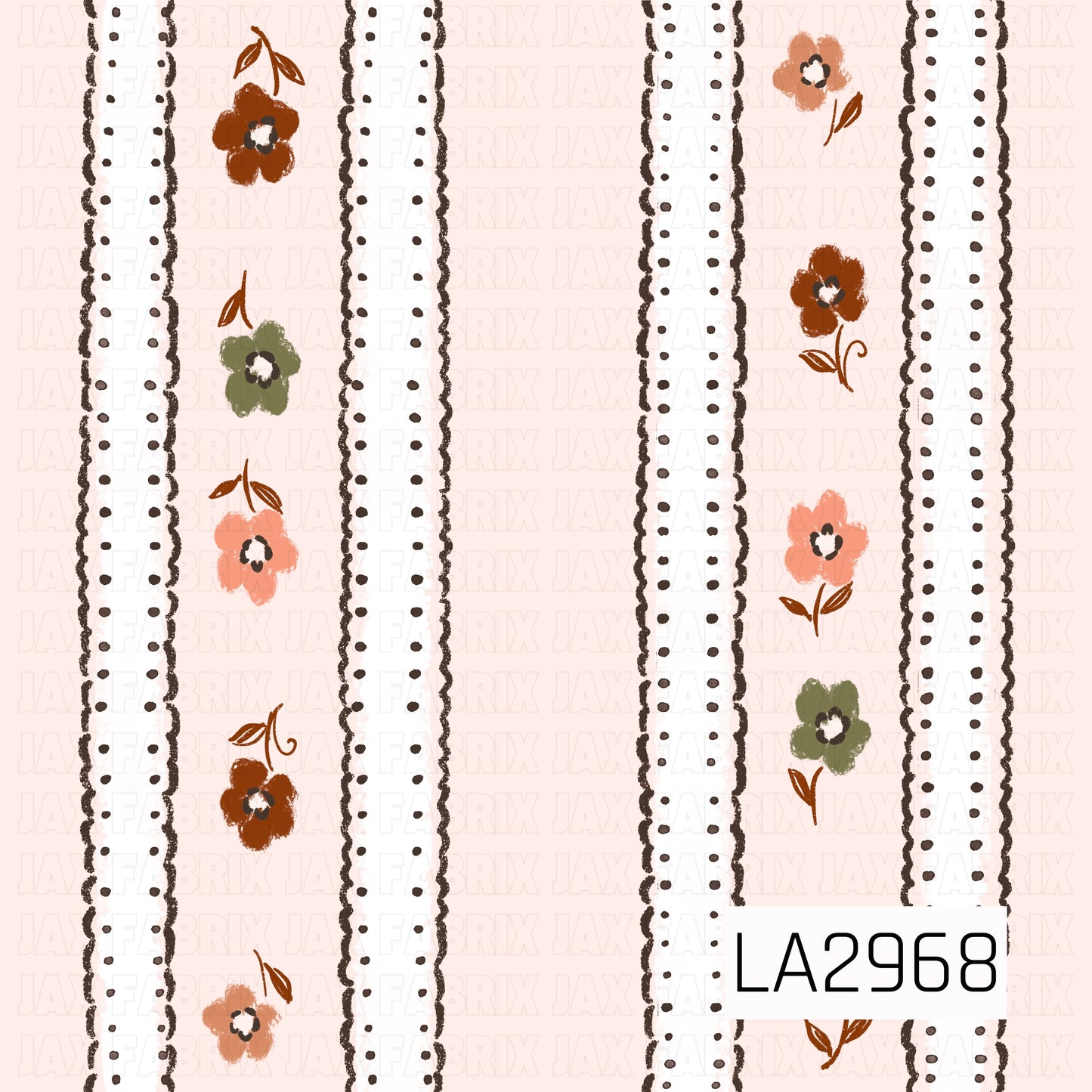 A delicate seamless stripe featuring a soft cream background accented with white lace ribbons, dotted trim, and hand-painted flowers in warm rust, peach, coral, and muted olive. This charming vintage-inspired design offers a cozy cottage feel and makes a beautiful coordinating print for autumn, floral, and whimsical collections.