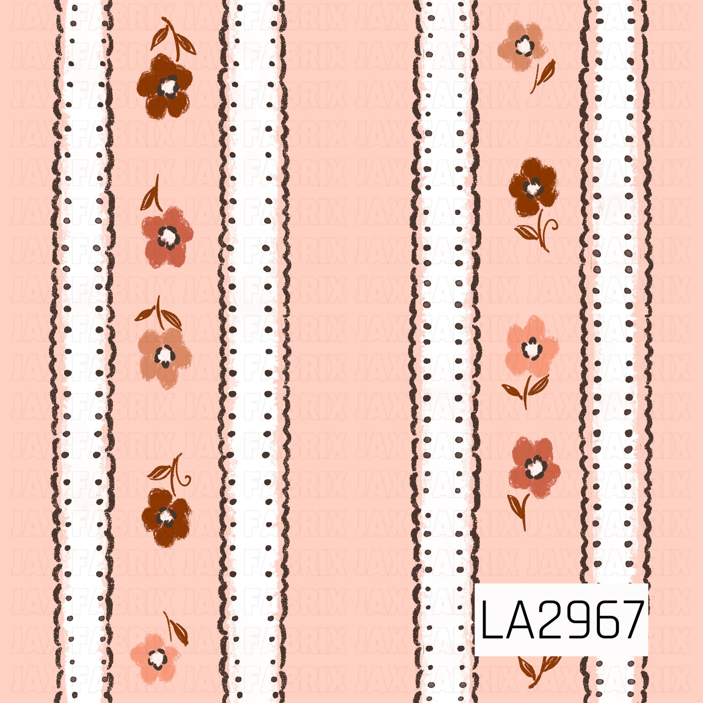 A delicate seamless stripe featuring a soft peach background accented with white lace ribbons, dotted trim, and hand-painted flowers in warm rust, dusty rose, and blush tones. This sweet vintage-inspired design brings a charming cottage feel and makes a beautiful coordinating print for floral, autumn, and whimsical collections.